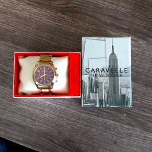 Caravelle New York by Bulova Gold Tone Purple Face Wrist Watch